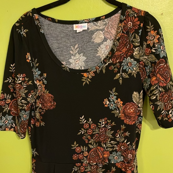 LuLaRoe Black Floral Midi Dress Size M - Picture 2 of 5